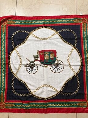 Carriage Print Decorative scarf - Red, Green, Black. Patricia Paris